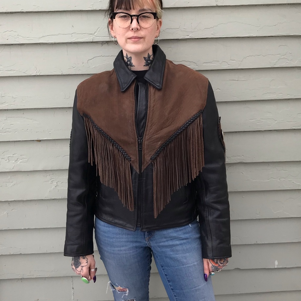 Vintage leather jacket fringe rocker